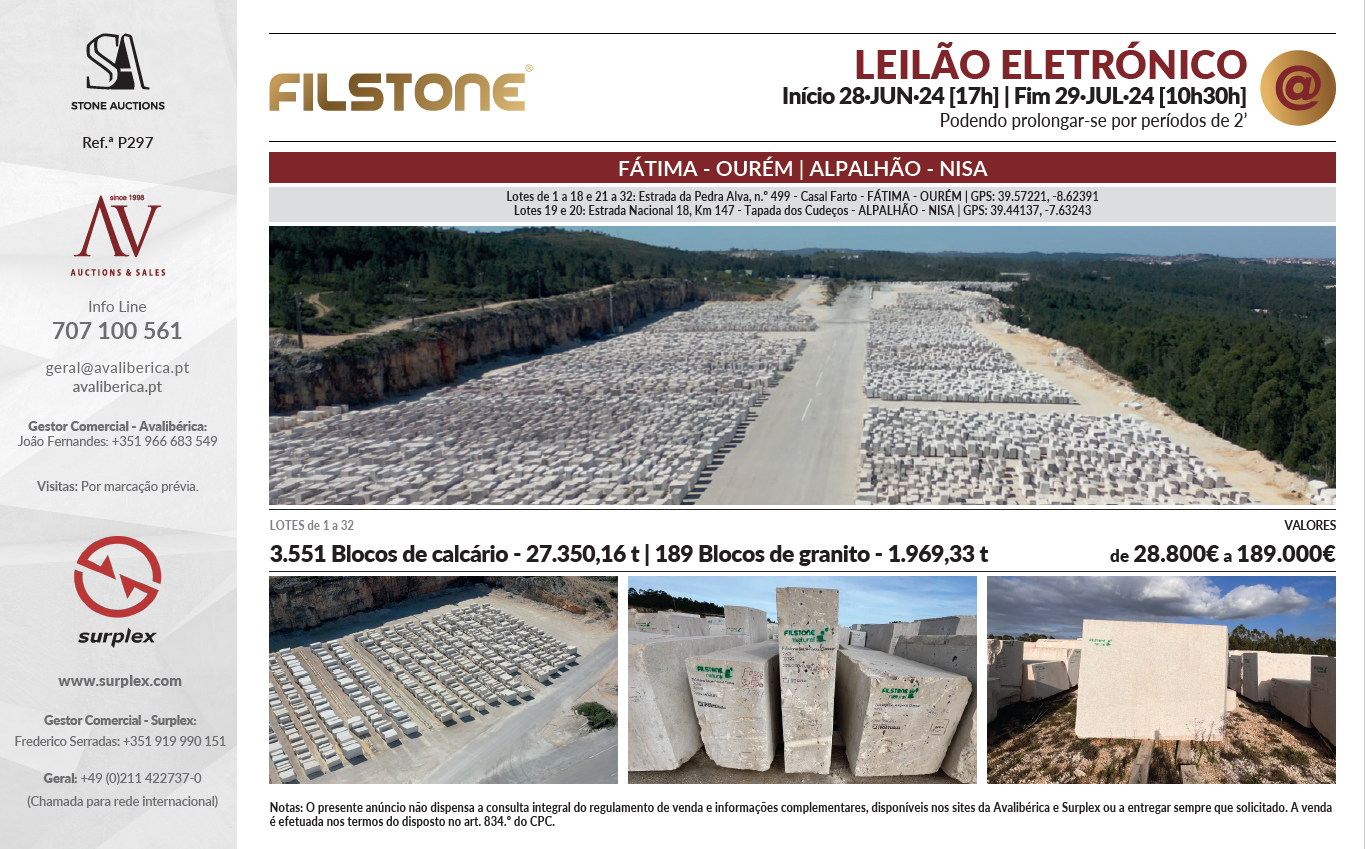 Filstone lança Leilão Exclusivo de Pedras Naturais em Parceria com a AVALIBÉRICA